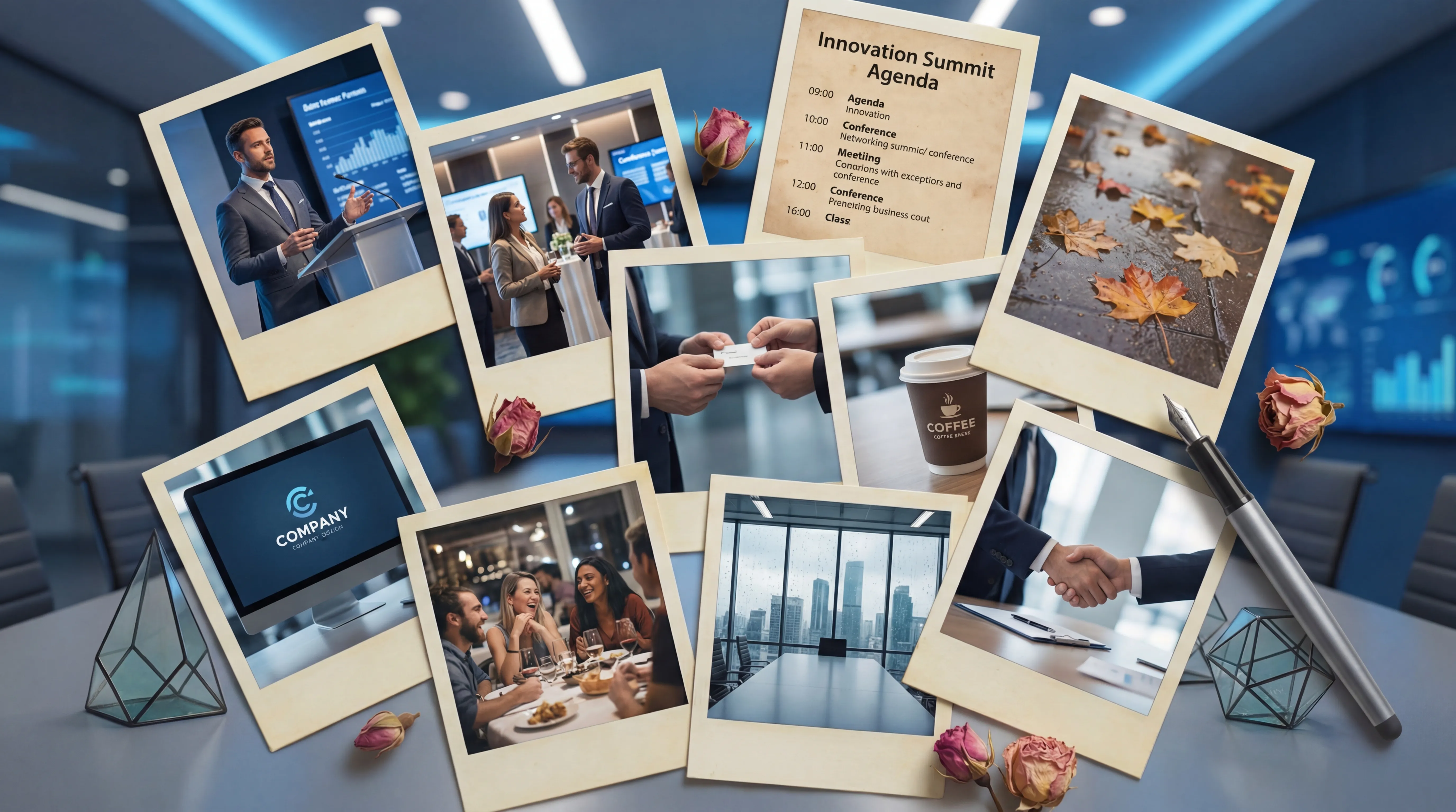 Scattered polaroid photos representing life memories and moments captured in your journal