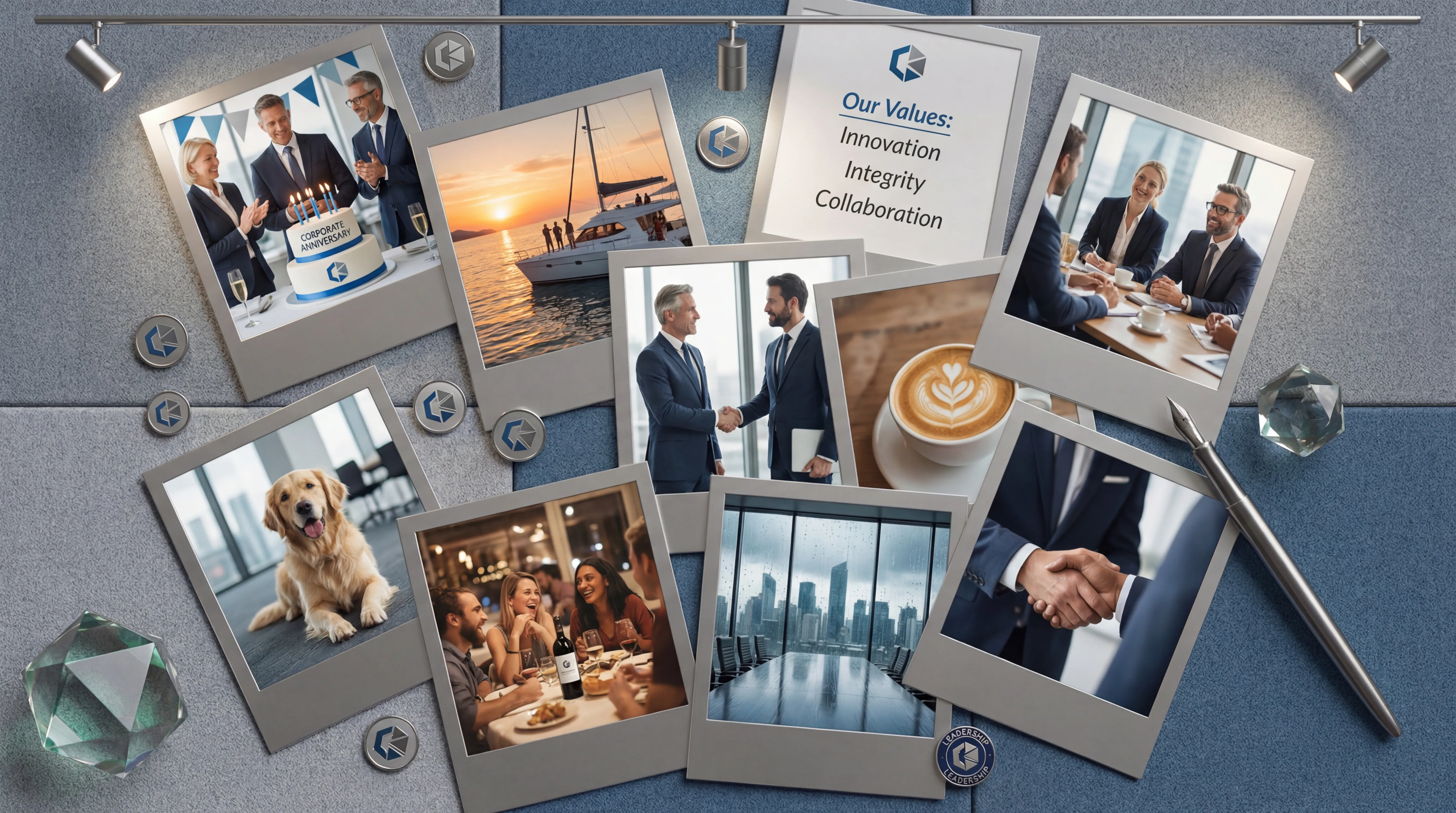 Scattered polaroid photos representing life memories and moments captured in your journal