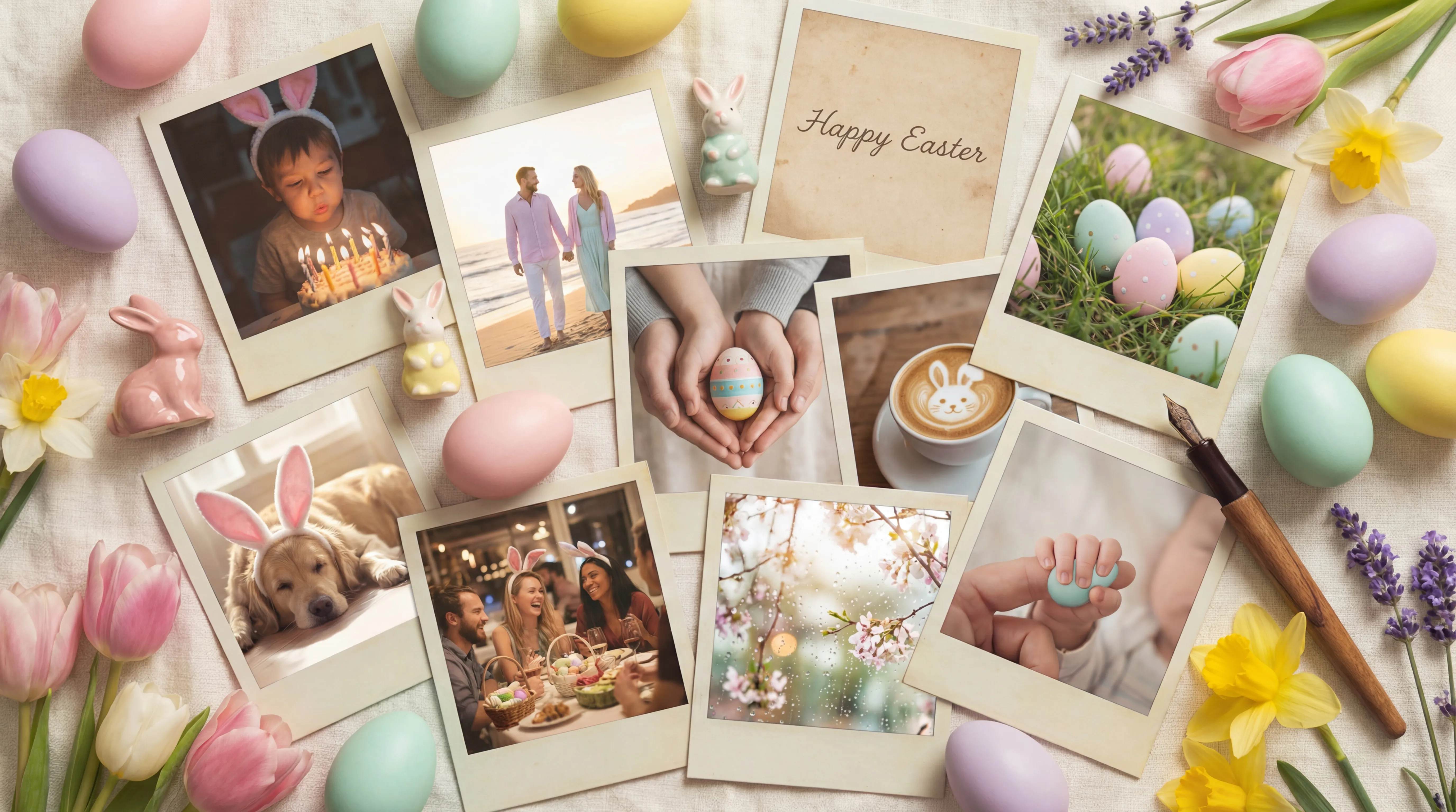 Scattered polaroid photos representing life memories and moments captured in your journal